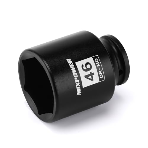 MIXPOWER 1/2 Drive Deep Impact Socket CR-MO 46 mm Metric 6 Point Axle Nut Impact Grade Socket for Easy Removal