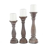 Deco 79 Wooden Decorative Candle Holder Candle Stand, Set of 3 Candlestick Holder 15', 13', 11'H, Brown