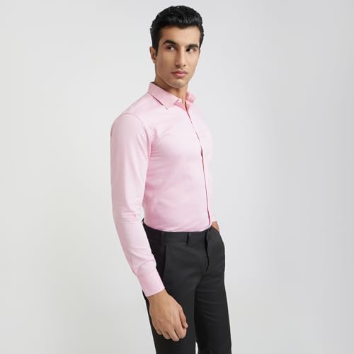 Image of Park Avenue Men Pure Cotton Slim Fit Structure Pattern Semi Cutaway Collar Formal Shirt