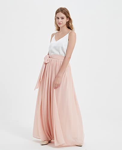 Women's Maxi Long Chiffon Bridesmaid Skirt High Waist Floor Length Pleated Summer Beach Skirt with Belt for Wedding Party4
