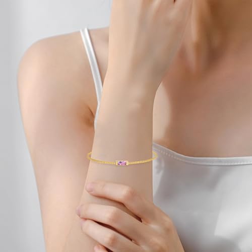 YOKIKA October Tourmaline Birthstone Bracelet Pink Cubic Zircon Bracelet for Women Gold October Jewellery Friendship Birthday Anniversary Christmas Gifts for Women Mum Daughter - Image 6