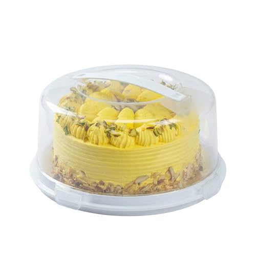 Aspect Clear Plastic Round Cake Box with Lockable Lid Carry Handles Packaging Cake Storage Container Portable Plastic Cake Carrier for Cakes, Pies Cupcakes Desserts Durable Stackable Food Safe Storage
