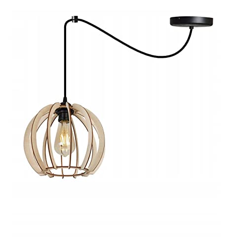 Light-Home Lampadario a Sospensione - Lampadario Ragno per Soggiorno Camera da Letto e Cucina - Lampade a Sospensione in Metallo e Legno con Paralume Moderno - 1 Luce - E27 - Rustico