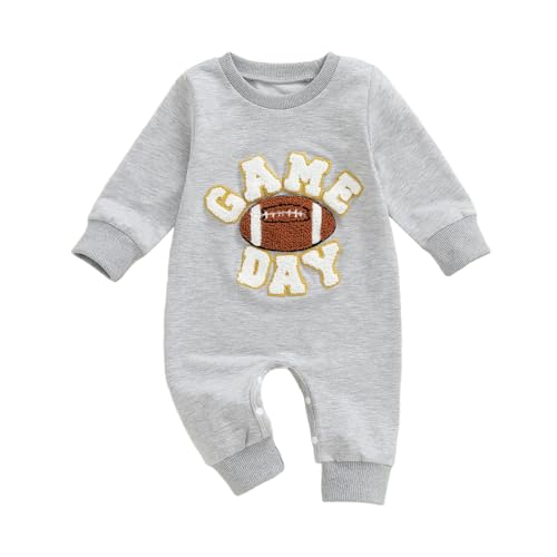 Image of FOMOYUU Newborn Baby Boy Clothes Waffle Letter Embroider Long Sleeve Romper Pullover Tops and Pants Sets Fall Winter Outfits