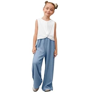 Mirawise Girls Clothing Sets 2 Pieces Outfits Twist Front Shirt Pant with Pockets Sleeveless Tops Kids Summer Clothes