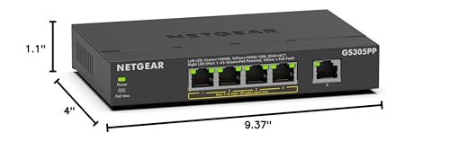 Image of NETGEAR 5-Port Gigabit Ethernet Unmanaged PoE Switch (GS305PP) - with 4 x PoE+ @ 83W, Desktop or Wall Mount