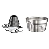 Tefal Ingenio Daily Chef ON Pots & Pans Set, 20 Pieces, Stackable, Removable Handle, Space Saving, Non-Stick, Induction, Grey & Ingenio Saucepan Pasta Insert, Stainless Steel, Silver Coloured, 1.2 kg