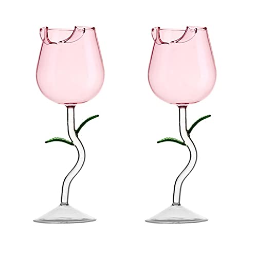 LUZLED Taças de vinho de flor rosa, conjunto de 2 taças de vinho tinto criativas, taças de cálice de