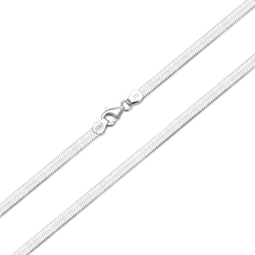 925 Sterling Silver Herringbone Chain 2MM 3MM Flexible Flat Italian Snake Chain Necklace for Women Men 18, 20, 22, 24, 26 Inches