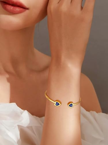 PROSTEEL Birthstone Bracelets for Women, Jan-Dec, Gold Plated Stainless Steel Heart Bangle Cuff, Fit Wrist from 5.5''-7'' in Circumference, Come with Box2
