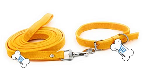 Image of Dog Training Lead 10.FT Long Rope Cotton Nylon Webbing Recall Obedience Line Leash for Pet Best for Small to Medium Breed Dogs (10.Feet Leash & Collar 0.75 inch, Yellow)