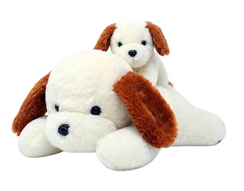 Image of Tickles Adroable Lying Dog with Baby Soft Stuffed Plush Animal Toy for Kids Boys & Girls Birthday Gifts (Size: 48 cm Color: White)