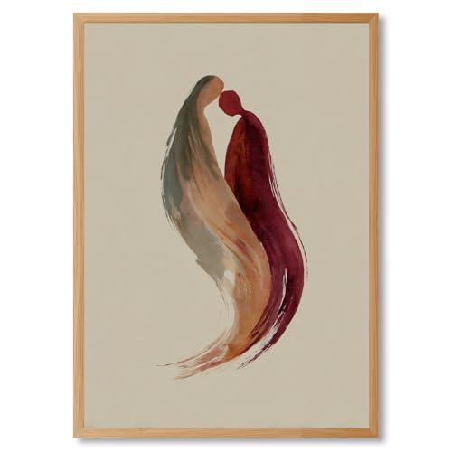 Light Oak Framed Abstract Lovers Embrace Poster Canvas Print Art