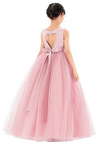 ekidsbridal Satin Heart Cutout Flower Girl Dresses Pearl Beaded Trim Pretty Princess P250 6