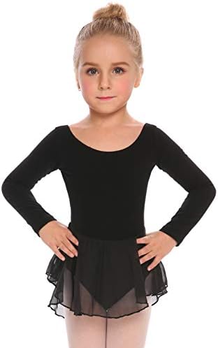 Arshiner Kids Girls Classic Long Sleeve Leotard Dance Ballet Dress, Black, 130 - 1