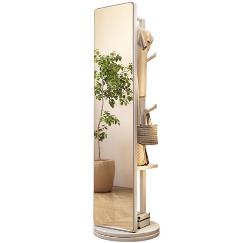 Genérico Perchero de pie con Espejo de Suelo, Perchero de Madera Maciza con Espejo de Cuerpo Entero, Perchero Giratorio Independiente, Espejo de Pared Decorativo para Sala de Estar y Dormitorio, Colo