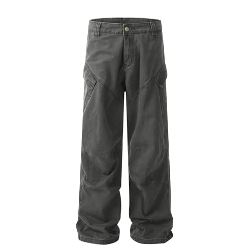 Jeans Pants Trousers Denim Retro Trendy Street Multi Pocket Washed Casual Commuter Straight for Men