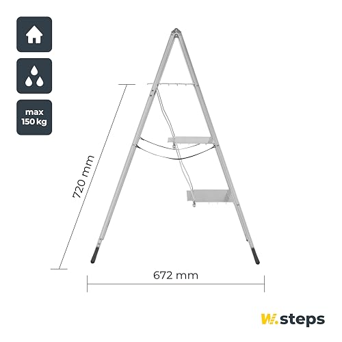 Alu Trittleiter Vikingstep Maxi von W.Steps I 720mm hoch I Belastbar bis 150kg I Kompakte Aluminium Klapptrittleiter mit 2 Stufen I Nur 35mm breit I 728143