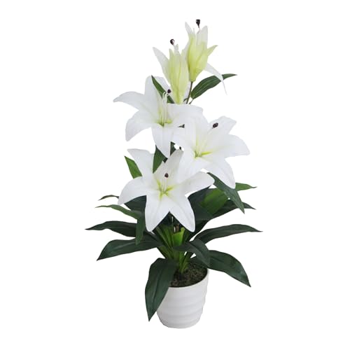 Lacers SMARAGDLINE künstliche Lilien weiß - 65cm - künstliche Pflanzen dekorative kunstpflanze im Topf lebendige Farben wie echt wirkende Blätter & Blüten zuhause & Büro/Frühlingsdeko