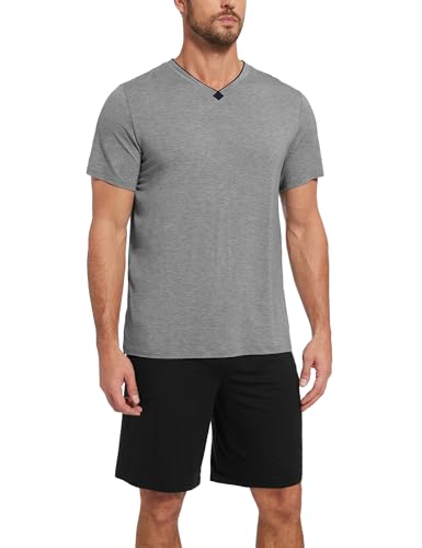 GYS Men's Pajama Sets, Bamboo Viscose Short Sleeves and Shorts 2 Piece V-Neck Pajamas for Men