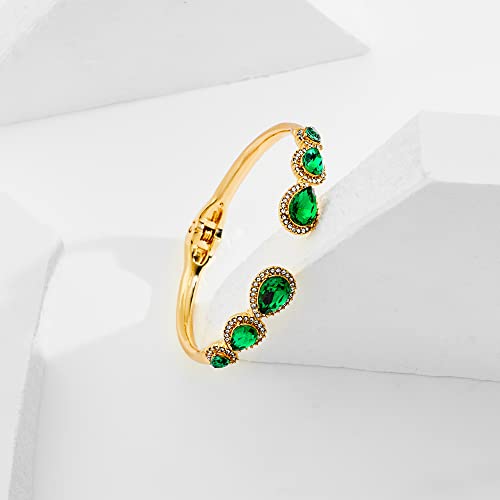 Tovaba Open Cuff Bangle Bracelet Green Bracelets For Women Rhinestone Bracelet Fashion Jewelry Gift #TOP3