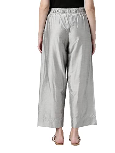 Image of GO COLORS Women Blue Stripe Cotton Wide Pants