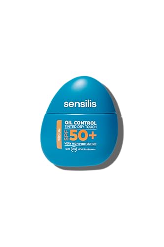 Sensilis - Fluido Solar Facial Oil Control Tono Medio, Protege del Sol y Ofrece Color Uniforme, SPF50, con Ácido Hialurónico y Antioxidantes, Acabado Mate Sedoso - 40 ml