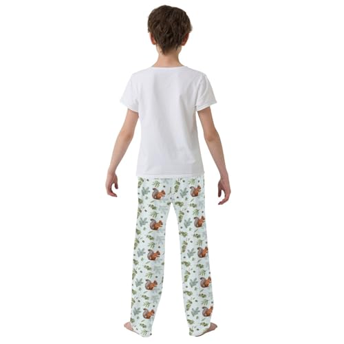 ZZXXB Squirrel Pine Branches Boys Long Pants Soft Trousers Elastic Waist Kids Lounge Bottoms with Pockets S-XL3