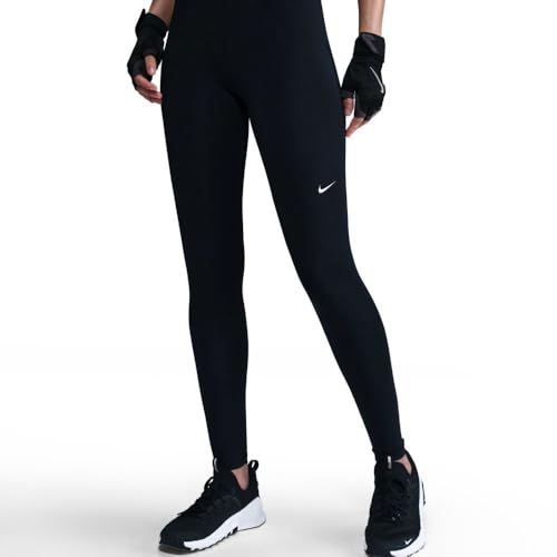 Nike Pro Women's Mid-Rise Mesh-Paneled Leggings (CZ9779-020, Black/Elemental Pink/White)3