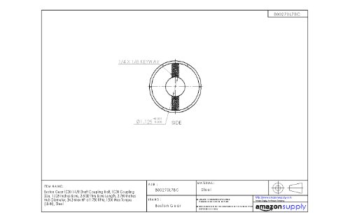 Boston Gear FC3011/8 Shaft Coupling Half, FC30 Coupling Size, 1.125 inches Bore, 2-5/32 Thru Bore Length, 2.750 inches Hub Diameter, 34.3 Max HP at 1750 RPM, 1500 Max Torque (LB-in), Steel