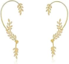 Lampostick Pair of Stylish Korean No Piercing Leaves Ear Crawler Cuff Earrings Gold Ear Wrap Slider 2Pcs Set For Women And Girls