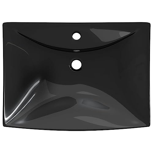 Lavabo rectangular negro para baño moderno de 60 cm con rebosadero integrado 6