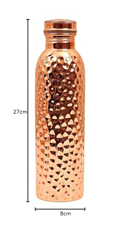 Piepot Copper Water Bottle 1 Ltr | Copper Water Bottle for Drinking | 100% Pure Copper & Leak-Proof | Easy to Cary | Suitable for Yoga, School & Offices | Best for Gifting - Hammered Design