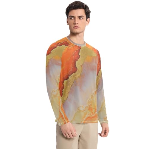 Marble Orange Gold Men's UPF 50+ Swim Shirts Comfortable Loose UV Sun Protection Long Sleeve Shirts Running3