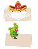6 marque places cactus et sombrero 8 x 8 cm thème mexicain   Multicolore   Taille Unique