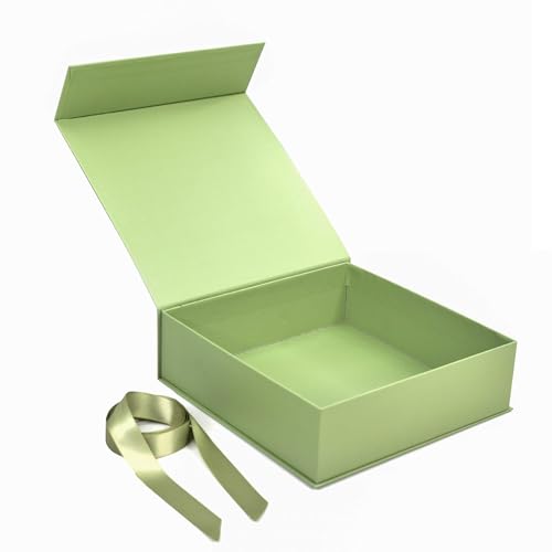 Image of RBS - Green Gift Hamper Box Empty, 2.5m Satin Spring Moss Ribbon (1 Pack) Hamper Boxes for Gift Empty (26 x 26 x 8cm) Gift Cardboard Box Empty Gift Packing Box Reusable gift boxes (Green)