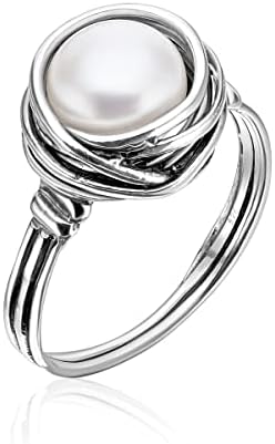 JEAN RACHEL JEWELRY 925 Sterling Silver Ring With a Fresh Water Pearl, Hypoallergenic, Nickel and Lead-free, Artisan Handcrafted Designer Collection, Made in Israel