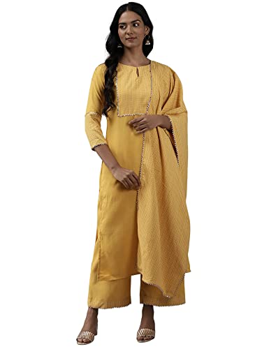 Image of Women Rangpreet Yellow Solid Straight Kurta Palazzo With Dupatta Set