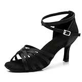 MSMAX Women Black Latin Dancing Shoes High Heel Character Ballroom Dance Shoe for Women 7.5 M US Women