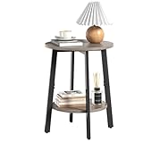 sthmec Side Table, Small Round End Table with Storage Shelf for Small Space, 2-Tier Bedside Table Sofa Couch Table, Round Accent Table Nighstands for Living Room, Bedroom, Grey