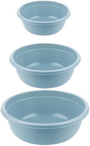 Set of 3 Round Bowls BPA-Free Plastic - 5L, 7.5L and 10.5L - Lightweight and Durable Bowls - Modern Design and Versatile for Kitchen, Washing, Maintenance, Garden (Ice Blue) image 2
