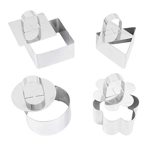 Gfryerty Lot de 4 anneaux en Mousse Pour gâteaux - En Acier inoxydable - Avec presse alimentaire Cover