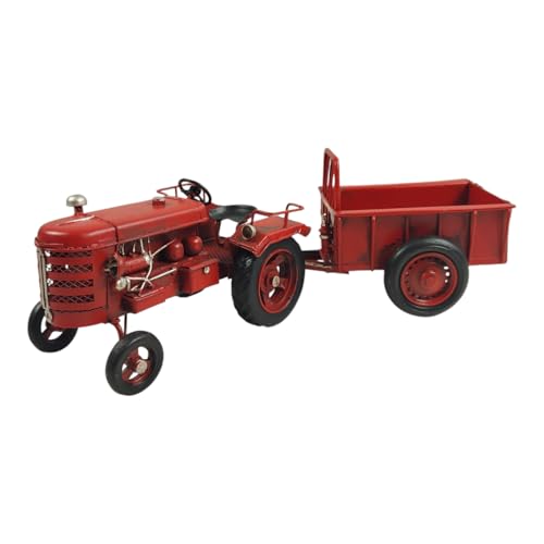 FTWDesign Traktor mit Anhänger Dekoartikel aus Metall in rot
