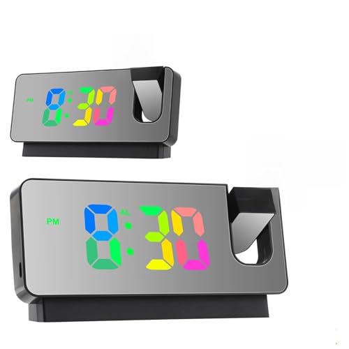 サイレントムーブメント リアルタイム温度日付投影目覚まし時計 寝室用時計 壁掛け 天井 オーバーヘッドプロジェクター LED ホームデコレーション(Black)