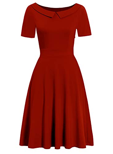 Image of Women's Elegant Vintage Dresses Knee Length Casual Floral Print Work Party Peter Pan Collar A-Line Dress with Pockets 978