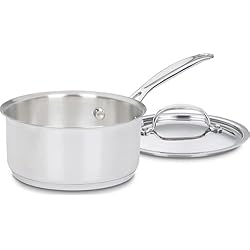Cuisinart 1.5 Quart Sauce Pan with Cover, Stainless Steel Pot with Lid, Small Kitchen Pots, Dishwasher Safe, Compatible with Induction, Electric, Gas Cooktops, Oven Safe Saucepan, Cool Grip Handles