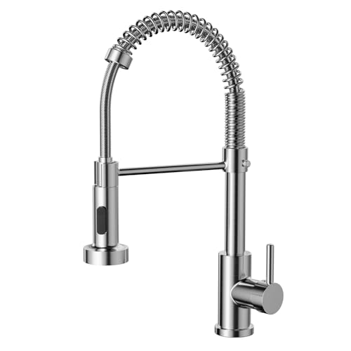 Cobbe Kitchen Tap Spring Kitchen Sink Mixer Taps with Pull Out Spray Commercial Faucet Single Handle Lever High Arc Swivel 360 with 2 Spray Mode Cold and Hot Fittings UK Standard
