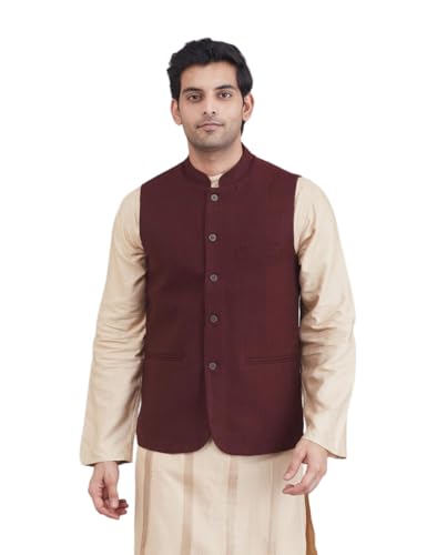 Veste en laine à chevrons Fabindia pour homme en rouge foncé élégant, coupe slim