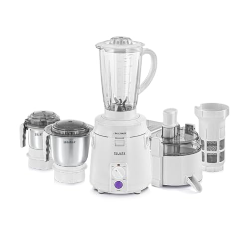 Sujata Multimix Juicer Mixer Grinder|900 Watts Double Ball Bearing Motor|22000 RPM|Non-Stop 90 Mins Running|3 Jars including 1750ml Blender with Coconut Milk Extractor,1000ml, 500ml Jar| (White)