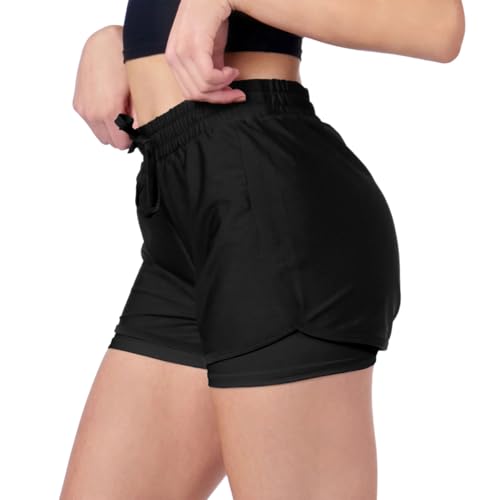 Short Feminino Termico Dryfit 2 em 1 Liso Academia Treino (BR, Alfa, P, Regular, Regular, Preto)